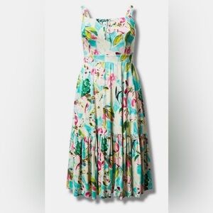 Torrid Midi Super Soft Tie Front Floral Sleeveless Dress